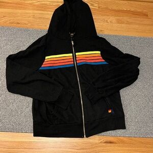 L Aviator Nation 5 Stripe Hoodie Black Neon